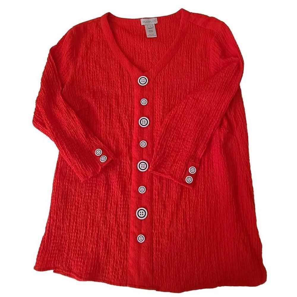 Multiples Womens Red Button Front Long Sleeve Blo… - image 2